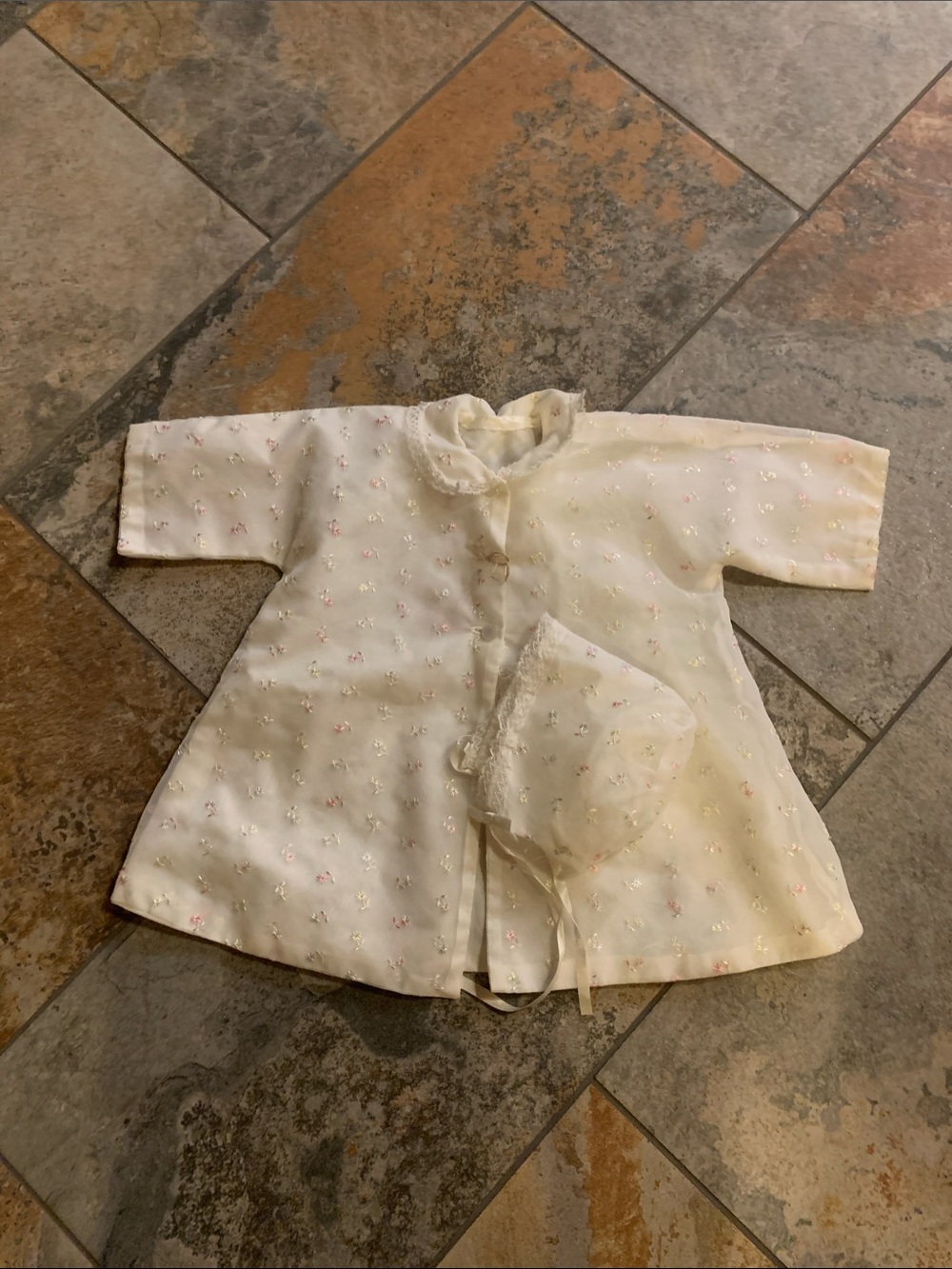 Baby Cream Floral Sleep Gown with Matching Bonnet